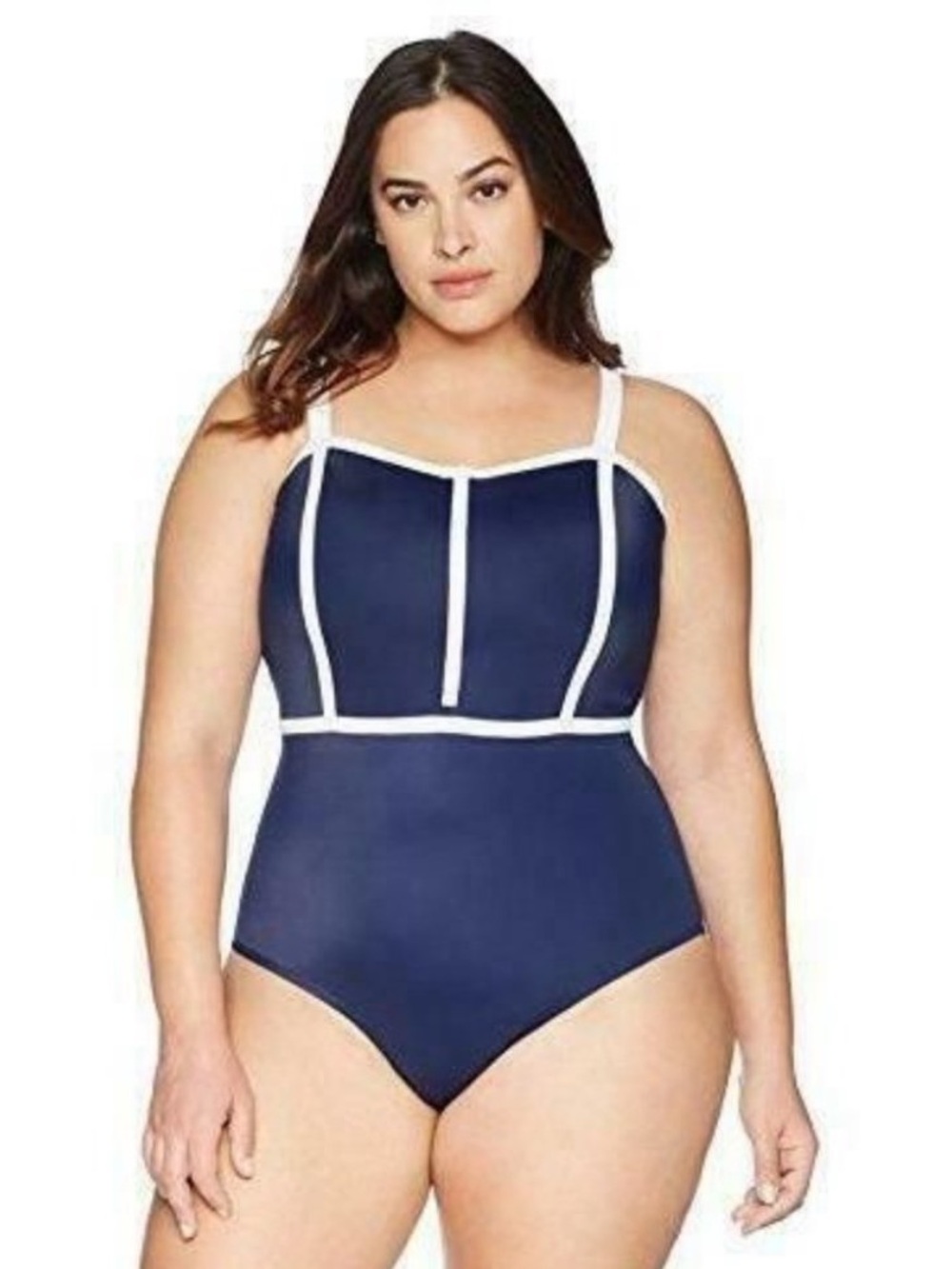 Coastal Blue Swimsuit Zip Front One Piece Navy White 2X 20W 22W New
